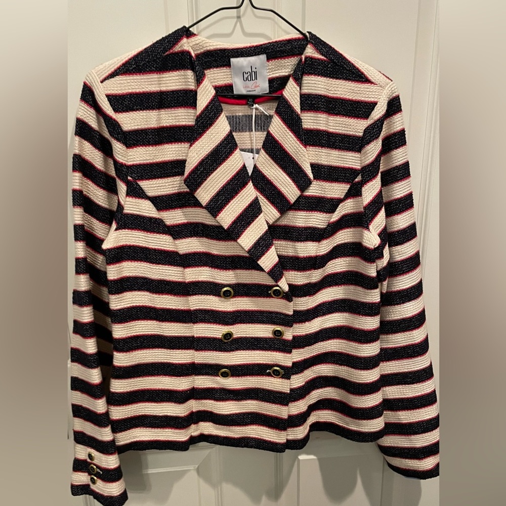 CAbi Love Carol Blazer Jacket Womens 10 NWT Cream Navy 5094 Cruise Nautical